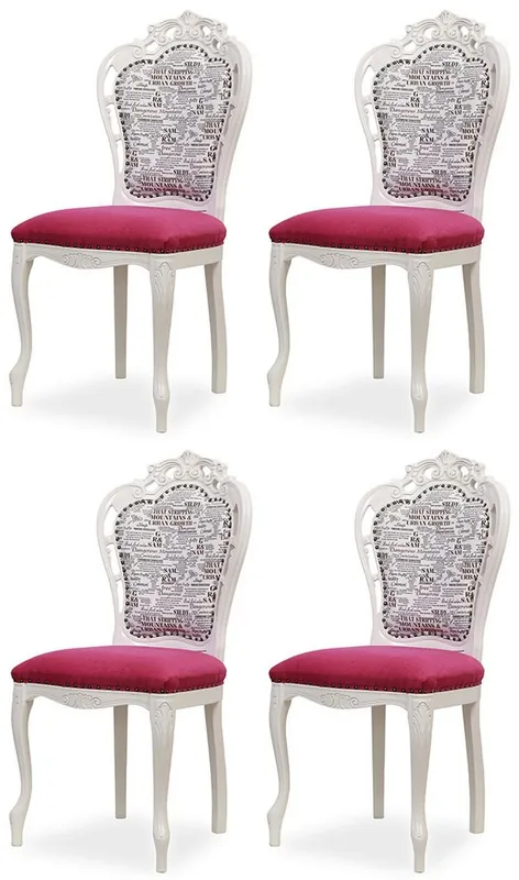 Casa Padrino luxury baroque dining chair set of 4 dark pink / black / white - Baroque style kitchen chairs - Magnificent luxury dining room furniture in baroque style Garantierte Lieferung
