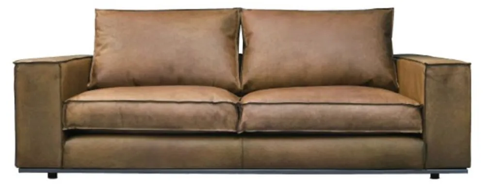 Markenware Casa Padrino luxury leather sofa brown 205 x 106 x H. 83 cm - Genuine leather living room sofa - Living room furniture - Leather furniture - Luxury furniture