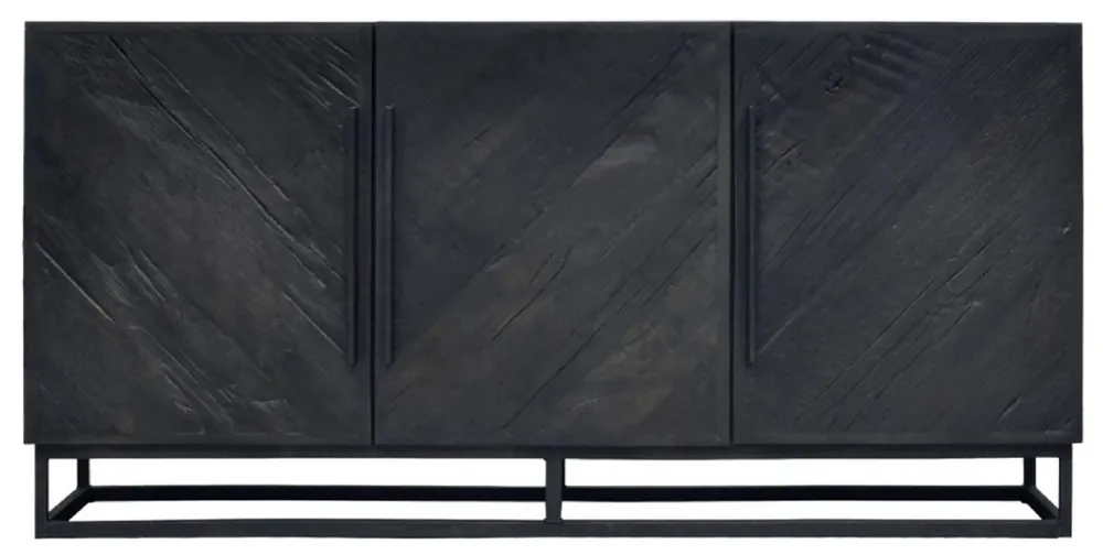 Nur Für Kurze Zeit Casa Padrino luxury solid wood sideboard black 160 x 43 x H. 80 cm - Rustic oak cabinet with 3 doors - Rustic solid wood dining room furniture - Luxury dining room furniture