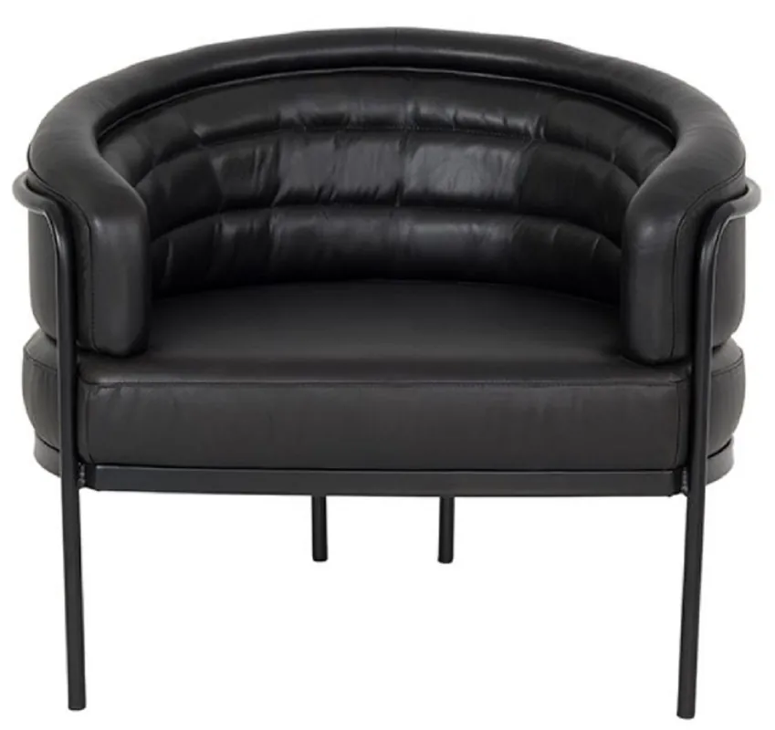 Casa Padrino luxury leather armchair black 86 x 71 x H. 69 cm - Genuine leather living room armchair - Genuine leather furniture - Luxury furniture Sofort Bestellen