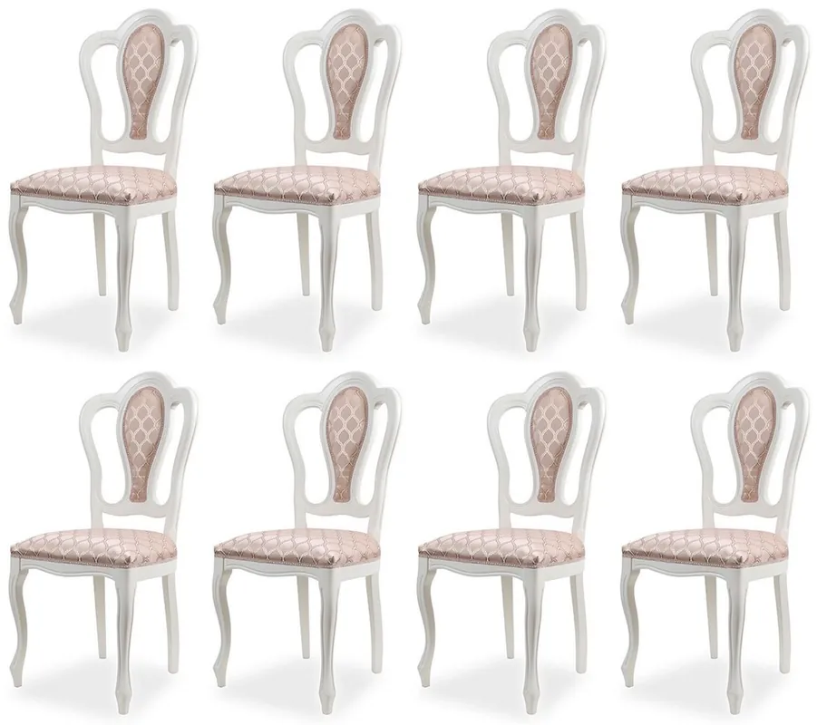 Casa Padrino luxury baroque dining chair set of 8 with pattern pink / white - Magnificent baroque style kitchen chairs - Magnificent luxury dining room furniture in baroque style Sonderangebot