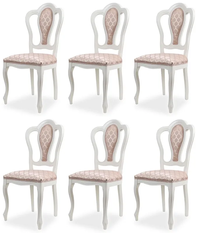 Garantierte Lieferung Casa Padrino luxury baroque dining chair set of 6 with pattern pink / white - Magnificent baroque style kitchen chairs - Magnificent luxury dining room furniture in baroque style