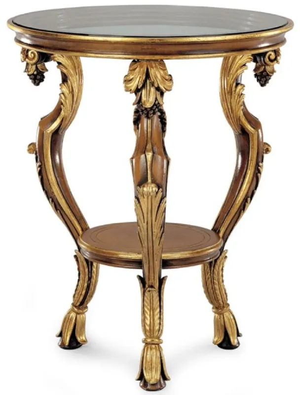 Markenware Casa Padrino luxury baroque side table antique brown / antique gold / black - Magnificent baroque style 3-legged solid wood table with glass top - Luxury furniture in baroque style - Made in Italy