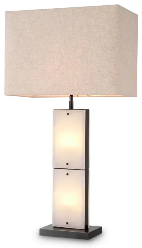 Casa Padrino luxury table lamp alabaster / bronze / beige 50 x 29 x H. 95 cm - Desk lamp with rectangular lampshade - Luxury table lamps - Luxury desk lamps Highlight