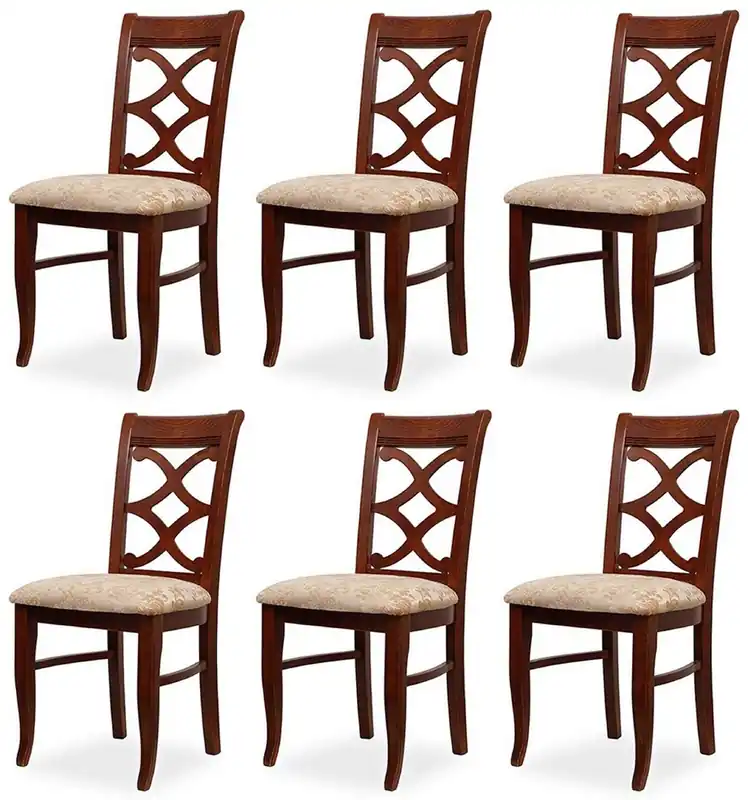 Direkt Vom Hersteller Casa Padrino Biedermeier dining room chair set of 6 beige / dark brown 49 x 56 x H. 92 cm - Solid wood kitchen chairs - Solid wood dining room furniture - Biedermeier dining room furniture