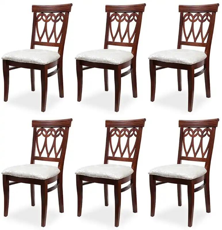 Casa Padrino Biedermeier dining room chair set of 6 cream / dark brown 50 x 56 x H. 96 cm - Solid wood kitchen chairs - Solid wood dining room furniture - Biedermeier dining room furniture Knallerangebot