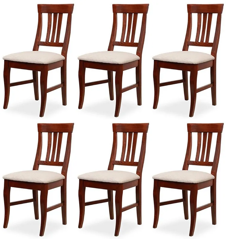 Casa Padrino Biedermeier dining room chair set of 6 light gray / dark brown 43 x 52 x H. 96 cm - Solid wood kitchen chairs - Solid Wood Biedermeier Dining Room Furniture Schneller Versand