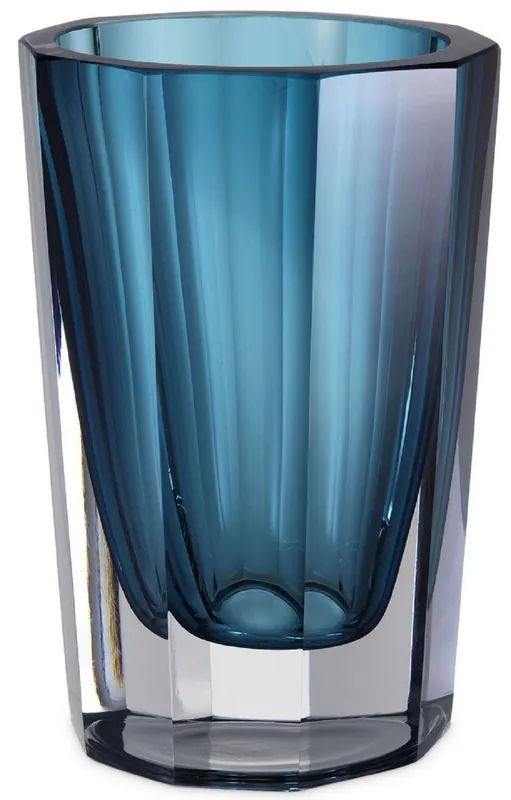 Casa Padrino vase en verre décoratif de luxe bleu Ø 12 x H. 18 cm - Élégant vase à fleur octogonal fait main - Accessoires de Décoration Billig