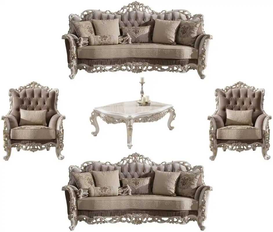 Casa Padrino ensemble de salon baroque de luxe marron / beige / blanc / or - 2 Canapés & 2 Fauteuils & 1 Table Basse - Mobilier de salon baroque noble Top-Preis