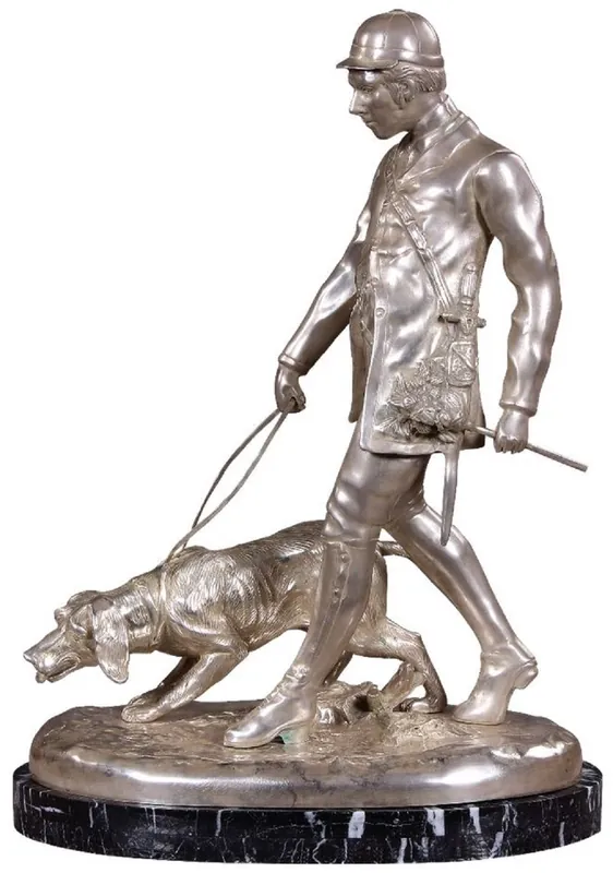 Online Kaufen Casa Padrino figure en bronze de luxe chasseur avec chien argent / noir 45 x 28 x H. 61 cm - Sculpture en bronze avec socle en marbre - Décoration de bureau - Décoration de salon - Qualité de Luxe