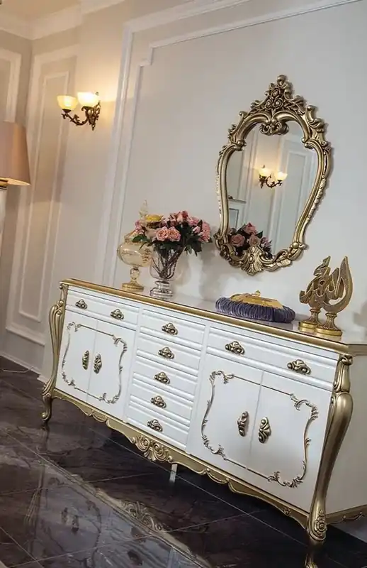 Casa Padrino ensemble de meubles baroques de luxe buffet avec miroir blanc / or - Magnifique armoire en bois massif avec élégant miroir mural - Meubles de style baroque Preisknaller