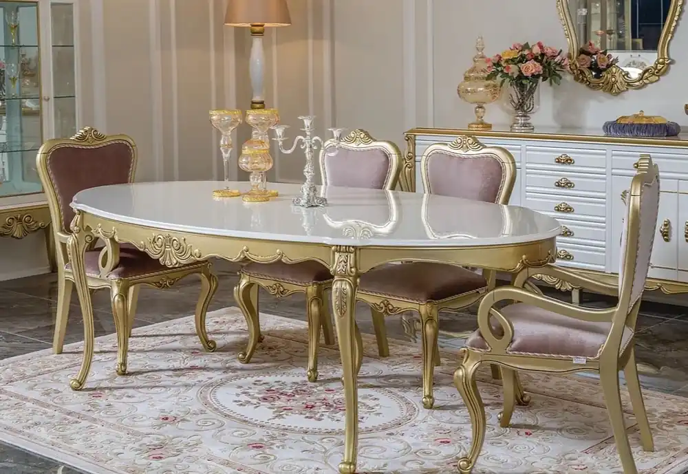 Casa Padrino ensemble de salle à manger baroque de luxe rose / blanc / or - 1 Table à Manger Ovale et 6 Chaises de Salle à Manger - Magnifique meubles de salle à manger de style baroque Begrenztes Angebot
