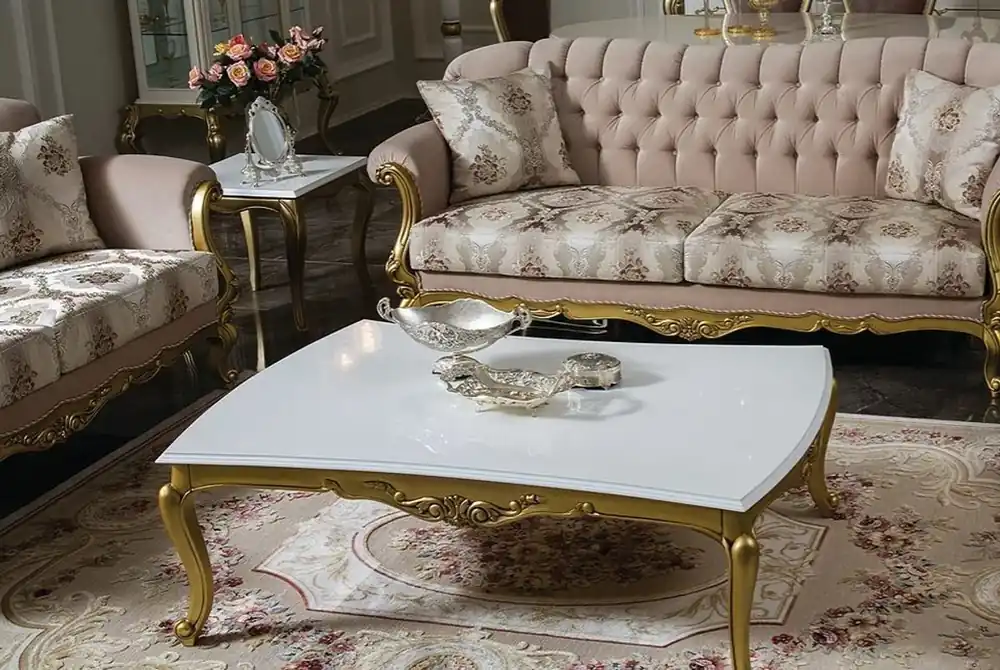 Finale Aktion Casa Padrino table basse baroque de luxe blanc / or 137 x 90 x H. 46 cm - Magnifique table de salon en bois massif de style baroque - Mobilier Baroque