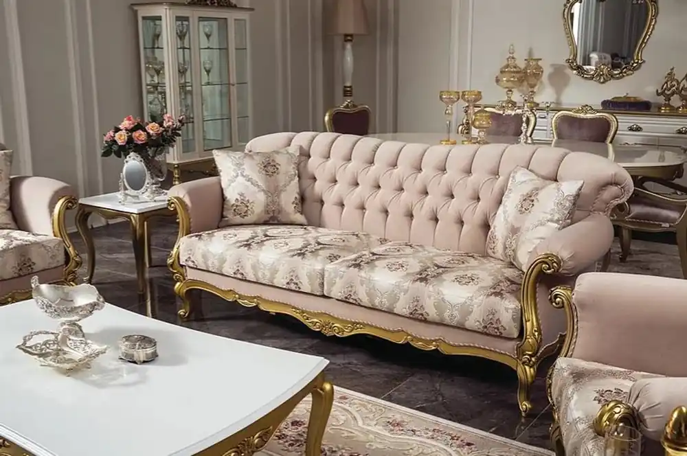 Casa Padrino canapé de salon baroque de luxe rose / or 220 x 82 x H. 95 cm - Canapé en bois massif avec un motif élégant et coussins décoratifs - Mobilier de salon de style baroque Heißes Angebot