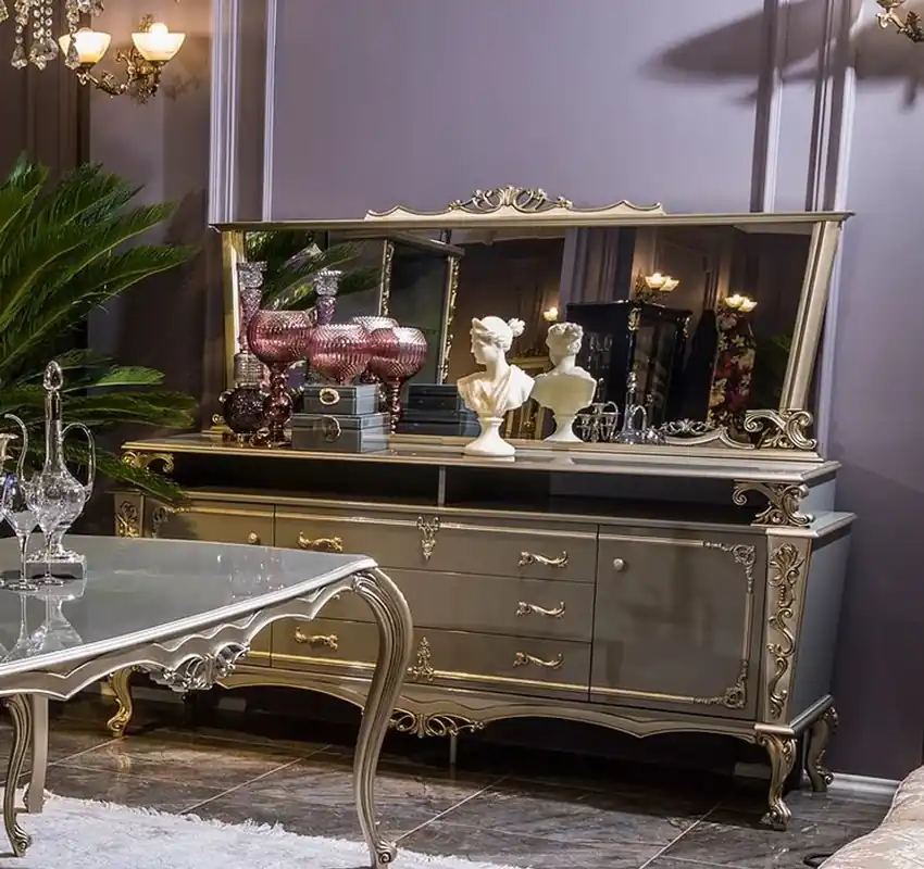 Top-Preis Casa Padrino ensemble de meubles baroques de luxe buffet avec miroir gris / argent - Magnifique armoire en bois massif avec élégant miroir mural - Meubles de style baroque