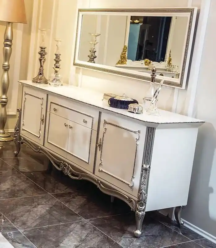 Sonderangebot Casa Padrino ensemble de meubles baroques de luxe buffet avec miroir blanc / argent - Armoire en bois massif avec miroir mural élégant - Noble et Magnifique