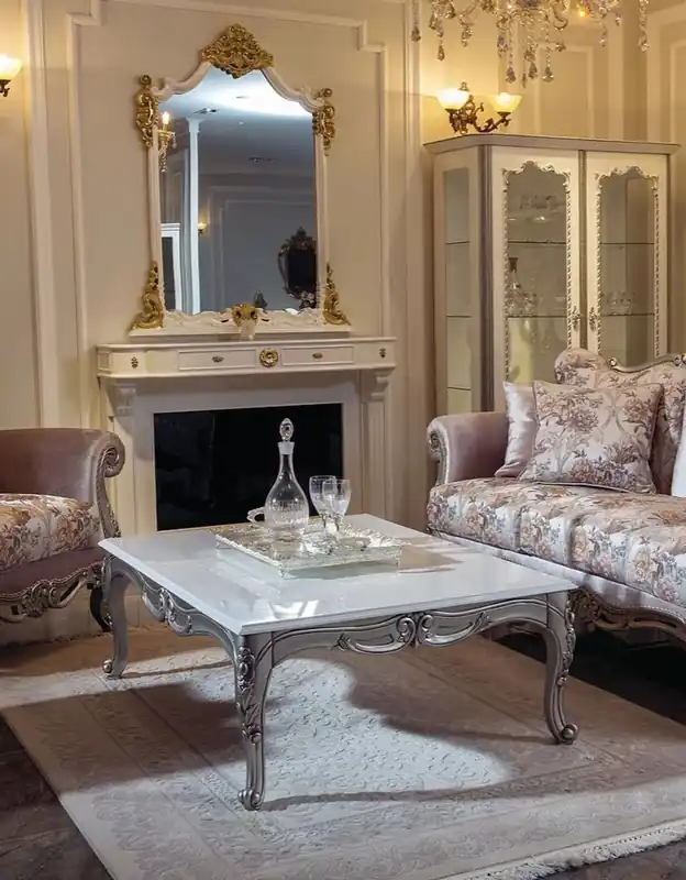 Preis Gesenkt Casa Padrino table basse baroque de luxe blanc / argent 129 x 93 x H. 44 cm - Table de salon rectangulaire en bois massif de style baroque - Mobilier de salon baroque