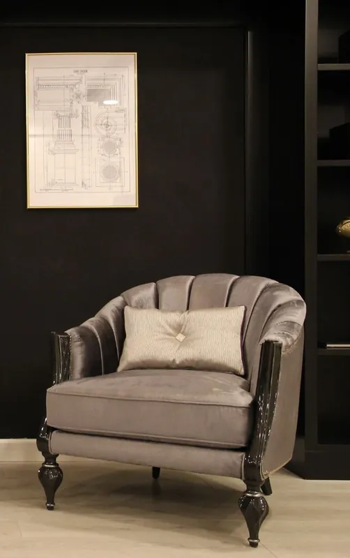Casa Padrino fauteuil baroque de luxe gris / noir / argent 83 x 85 x H. 85 cm - Fauteuil de salon en tissu velours fin - Mobilier Baroque Begrenztes Angebot