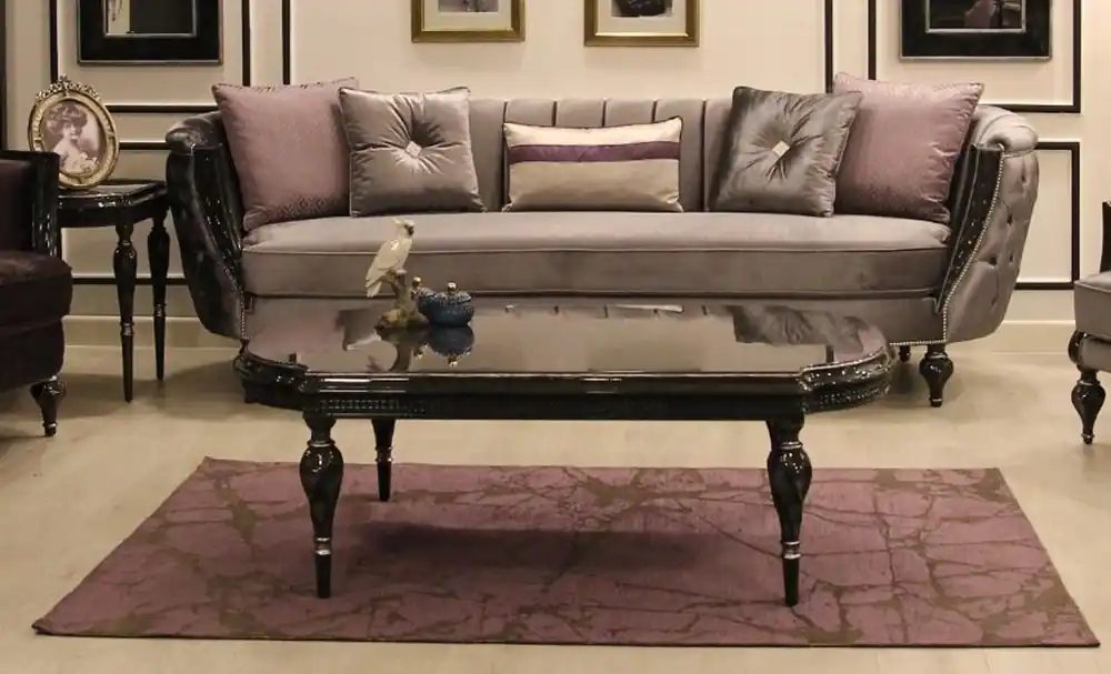 Rabatt Casa Padrino table basse baroque de luxe gris / noir / argent 140 x 85 x H. 50 cm - Table de salon en bois massif noble avec plateau en verre - Meubles de salon de style baroque