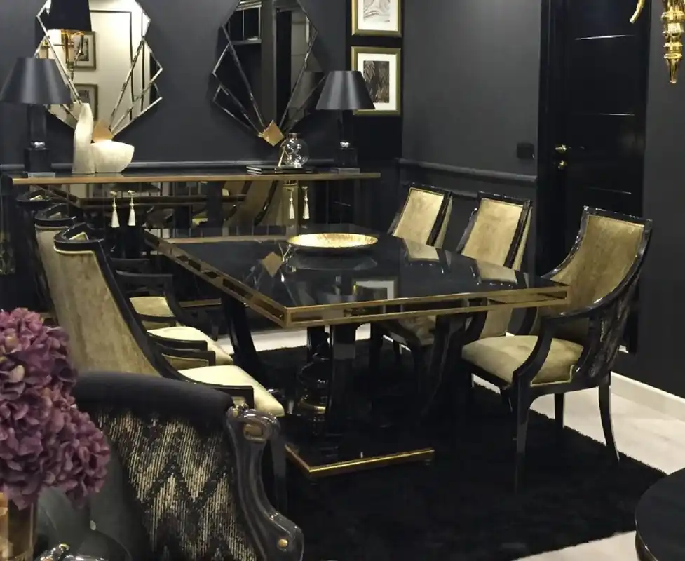 Casa Padrino ensemble de salle à manger baroque de luxe or / noir - 1 Table à Manger et 6 Chaises de Salle à Manger - Meubles de salle à manger nobles de style baroque - Qualité de Luxe Preisreduziert