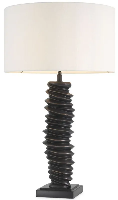 Saisonangebot Casa Padrino lampe de table de luxe bronze / noir / blanc Ø 45 x H. 75 cm - élégante lampe de bureau avec base en granit - Luminaires de Luxe