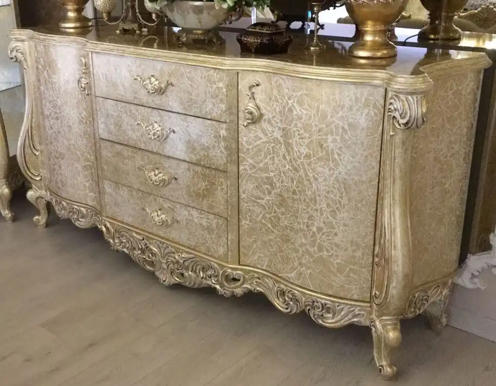 Casa Padrino buffet baroque de luxe or antique 220 x 55 x H. 110 cm - Armoire en bois massif avec 2 portes et 4 tiroirs - Noble & Magnifique Garantierte Lieferung