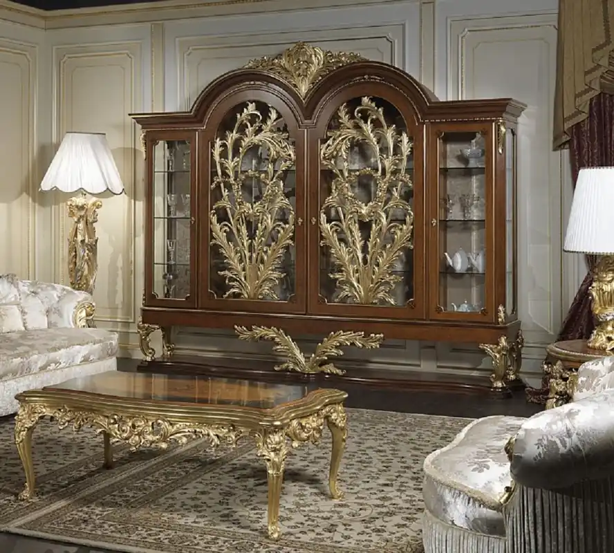 Casa Padrino vitrine baroque de luxe marron / or 308 x 50 x H. 242 cm - Vitrine en bois massif noble avec 4 portes - Meubles de Château d'Hôtel Restaurant - Qualité de Luxe - Fabriqué en Italie Zertifiziert