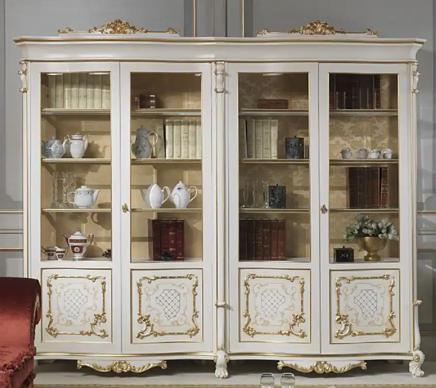 Casa Padrino vitrine baroque de luxe blanc / or 276 x 60 x H. 230 cm - Vitrine en bois massif noble avec 4 portes - Meubles de Château d'Hôtel Restaurant - Qualité de Luxe - Fabriqué en Italie Preisreduziert