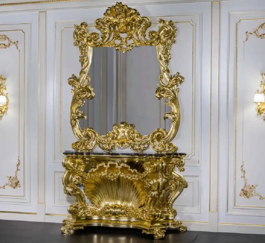 Casa Padrino ensemble de meubles baroques de luxe console avec miroir or / noir - Magnifique console sculptée à la main avec miroir mural - Mobilier de Château de Restaurant d'Hôtel - Qualité de Luxe Saisonangebot