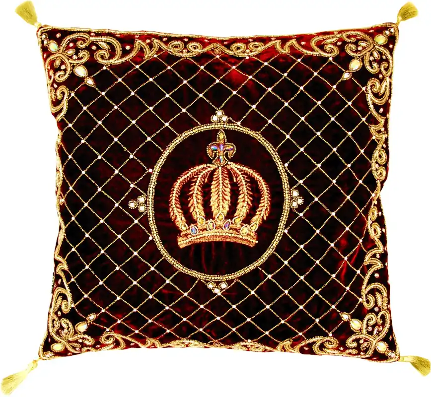 Harald Glööckler coussin décoratif baroque de luxe Pompöös by Casa Padrino couronne bordeaux / or minutieusement décoré de paillettes et de strass Günstig