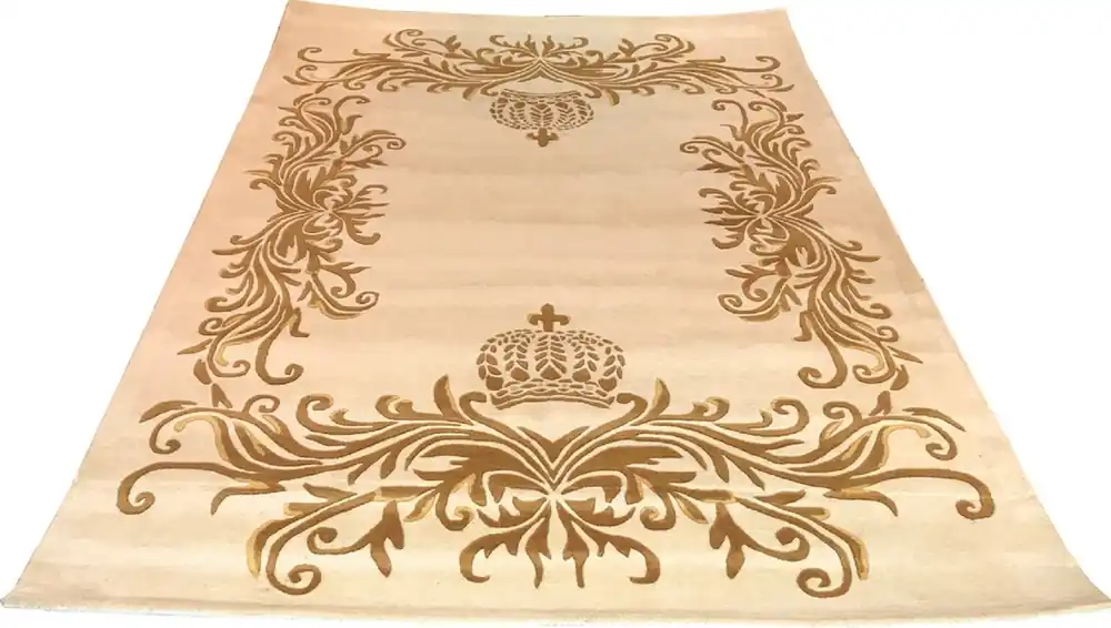 Preisreduziert Tapis de Luxe Pompöös by Casa Padrino de Harald Glööckler - TOUTES LES TAILLES - Couronne Crème / Or - Tapis Design Baroque - Tissé à la Main en Laine