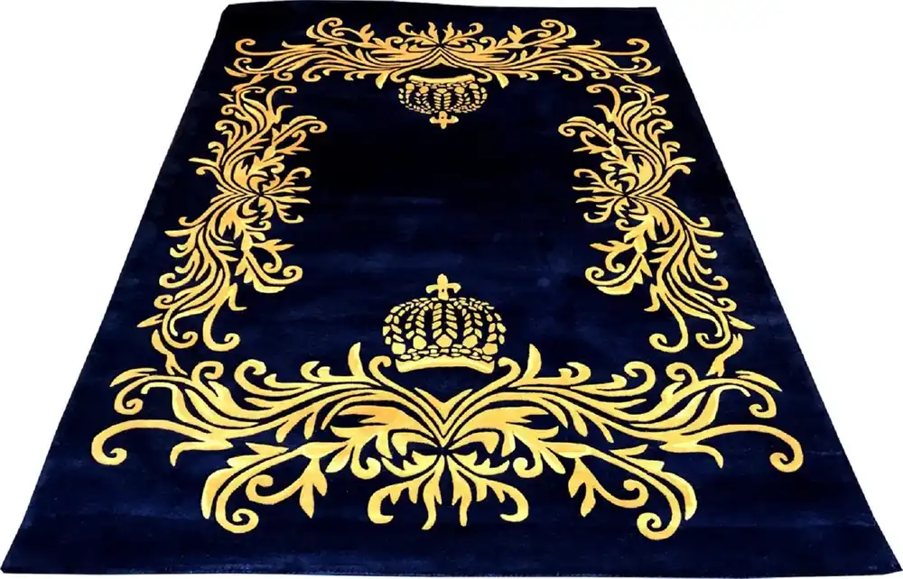 Online Kaufen Tapis de Luxe Pompöös by Casa Padrino de Harald Glööckler - TOUTES LES TAILLES - Couronne Bleu Royal / Or - Tapis Design Baroque - Tissé à la Main en Laine