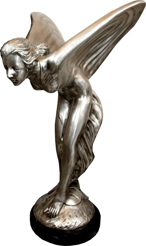 Énorme sculpture lourde en bronze Spirit of Ecstasy nickelé sur un socle en marbre 113 x 63 x 74 cm - Figurine Dame aux ailes de la collection de luxe de Casa Padrino Preisreduziert