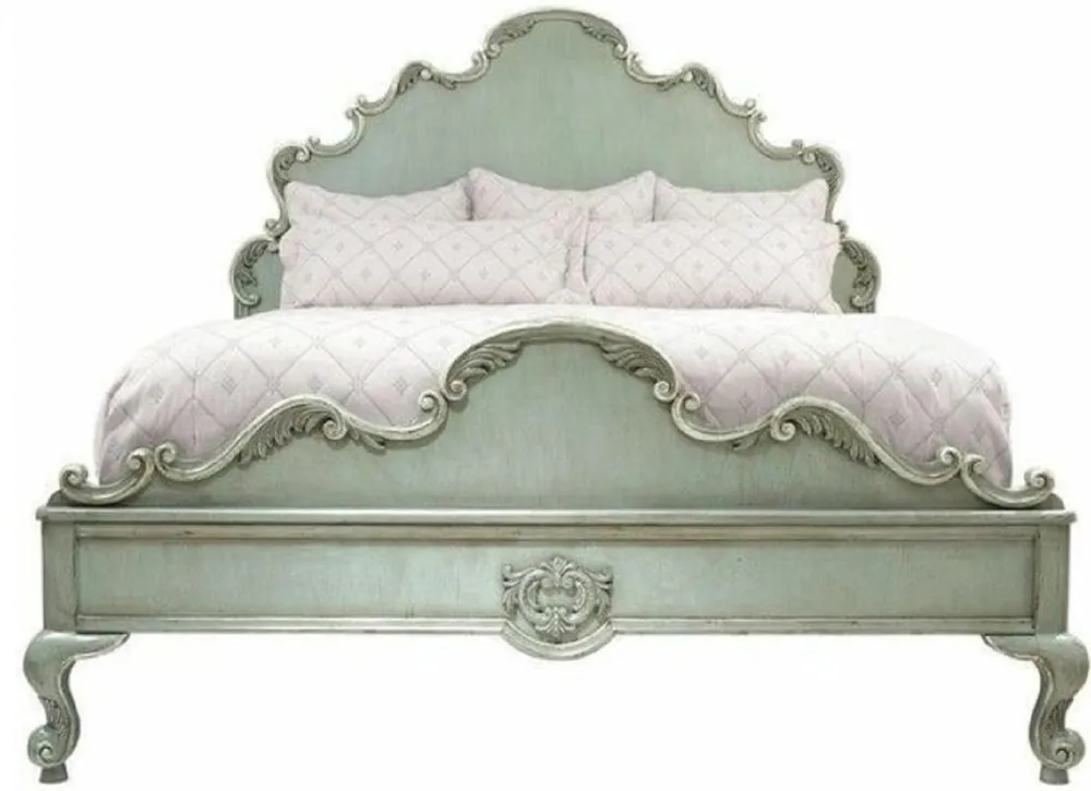 Echt Casa Padrino lit double baroque de luxe vert menthe antique - Magnifique lit en bois massif avec tête de lit - Meubles de chambre de style baroque