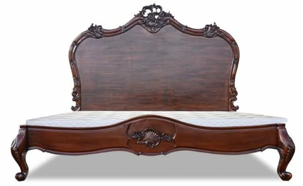 Schneller Versand Casa Padrino lit double baroque de luxe marron foncé - Magnifique lit en bois massif avec tête de lit - Meubles de chambre de style baroque