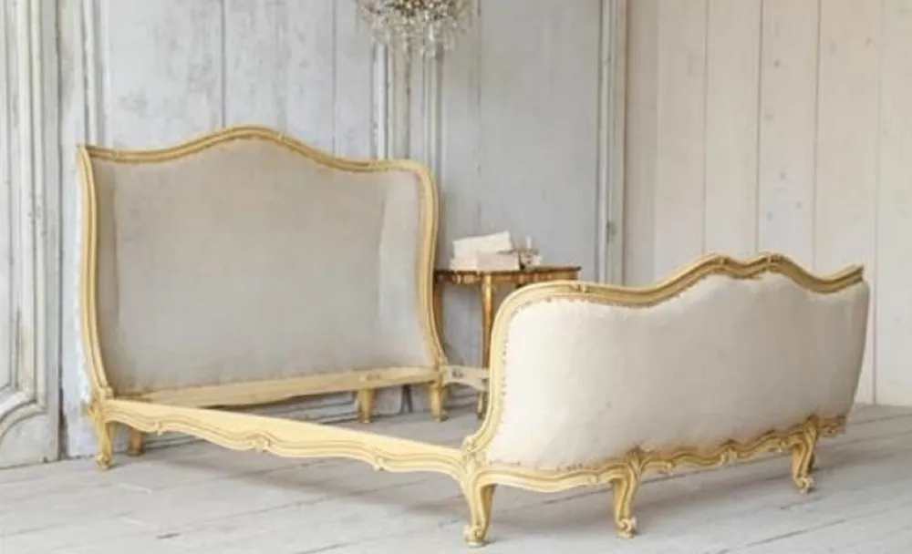 Casa Padrino lit double baroque de luxe crème / or - Lit en bois massif - Meubles de chambre de style baroque - Noble et Magnifique Neu