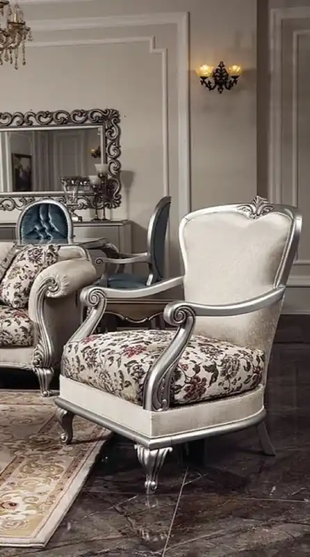 Casa Padrino fauteuil baroque de luxe crème / beige / argent 77 x 66 x H. 108 cm - Fauteuil de salon noble avec motif floral - Mobilier de salon baroque Meistverkauft