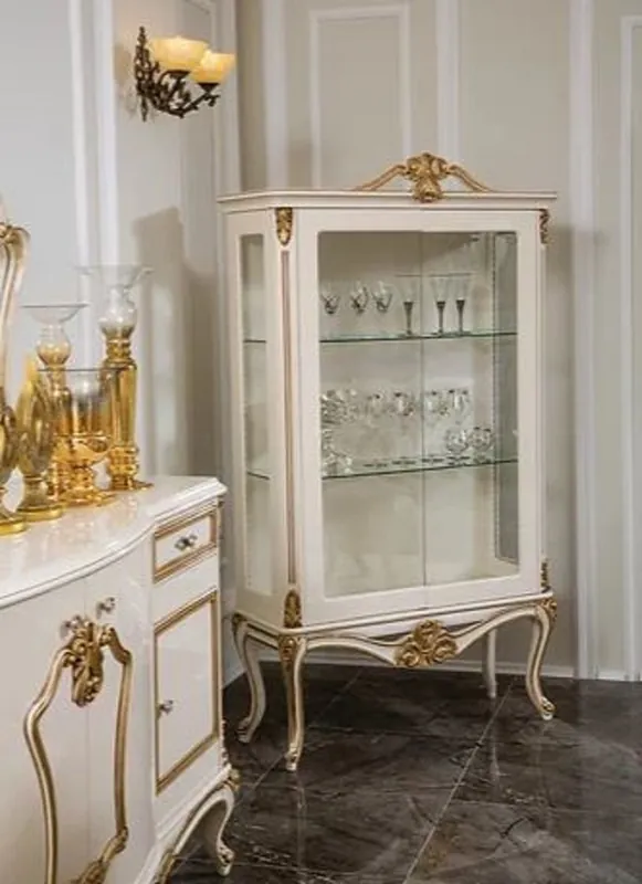 Letzte Chance Casa Padrino armoire vitrine baroque de luxe blanc / or 107 x 41 x H. 178 cm - Vitrine en bois massif - Mobilier Baroque - Noble & Magnifique