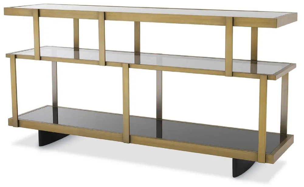Casa Padrino console de luxe laiton / noir 180 x 46 x H. 91 cm - Armoire en acier inoxydable avec étagères en verre - Armoire étagère - Armoire de salon - Armoire de bureau - Qualité de Luxe Highlight