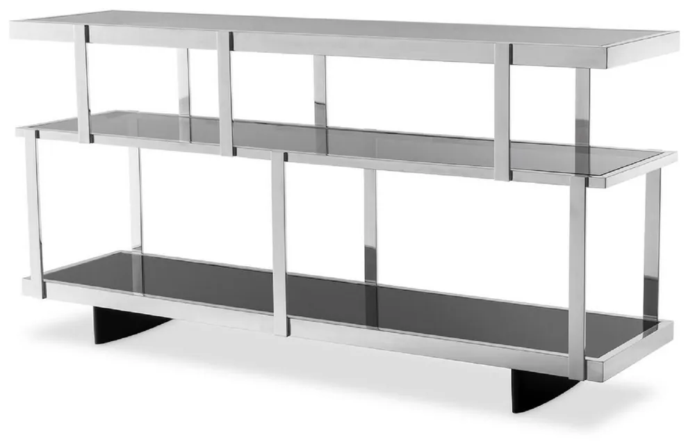 Rabatt Casa Padrino console de luxe argent / noir 180 x 46 x H. 91 cm - Armoire en acier inoxydable avec étagères en verre - Armoire étagère - Armoire de salon - Armoire de bureau - Qualité de Luxe