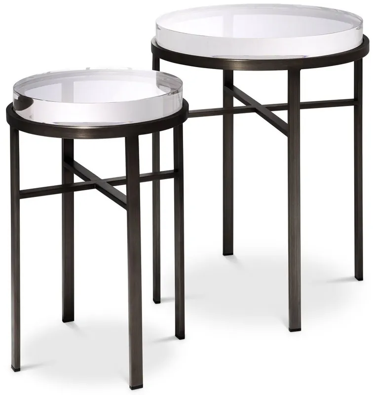 Markenware Casa Padrino ensemble de table d'appoint de luxe bronze - 2 Tables rondes en acier inoxydable avec plateau en verre - Meubles de Salon de Luxe