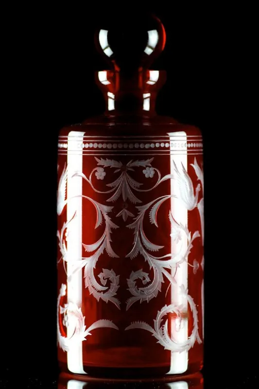 Casa Padrino carafe à whisky de luxe rouge / argent Ø 12,5 x H. 20 cm - Carafe en verre soufflé à la bouche et gravé à la main - Accessoires pour Hôtels et Restaurants - Qualité de Luxe Markenprodukt