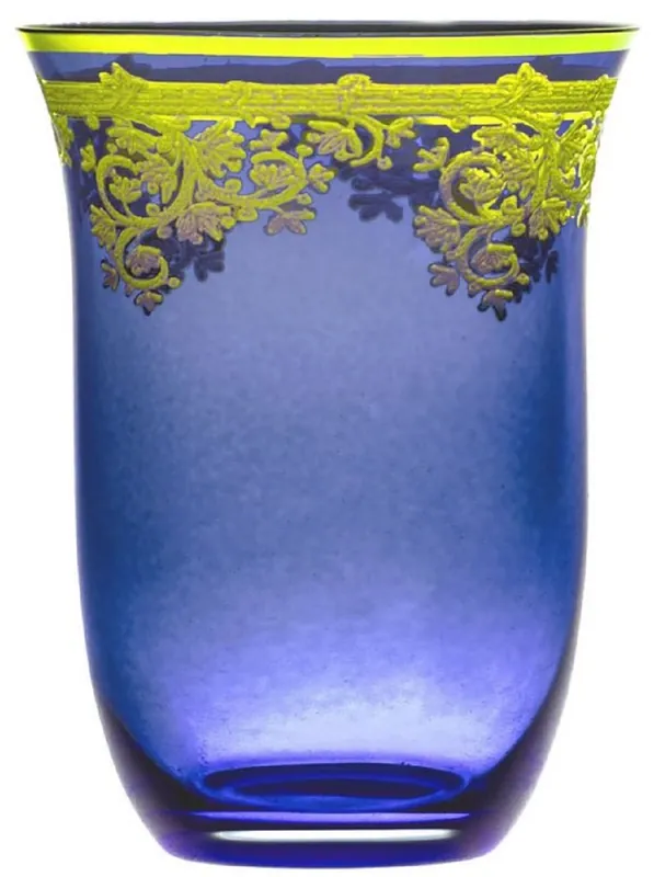 Casa Padrino ensemble de 6 verres à eau bleu / or Ø 9 x H. 12 cm - Verres à eau faits et peints à la main - Verres à Bière - Verres à Vin - Accessoires pour Hôtels et Restaurants - Qualité de Luxe Markenprodukt