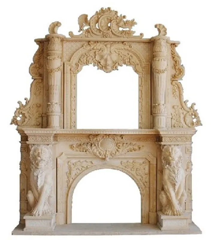 Casa Padrino cadre de cheminée baroque de luxe beige 280 x 65 x H. 350 cm - Cadre de cheminée fait main en marbre de haute qualité - Noble & Magnifique Neue Kollektion