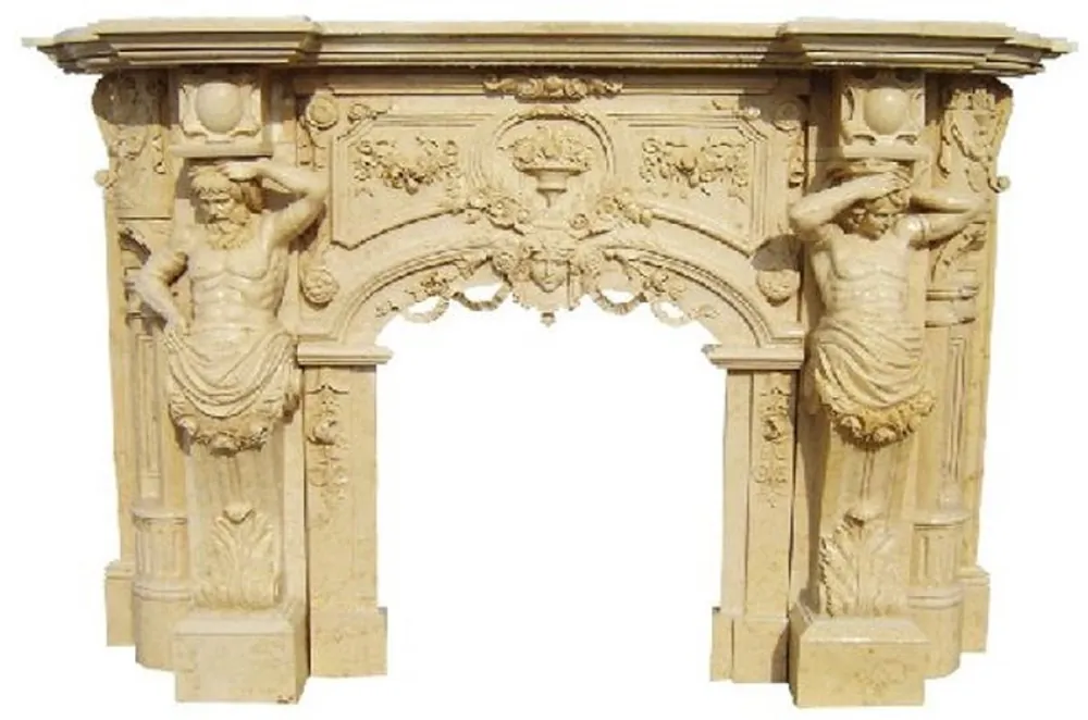 Casa Padrino cadre de cheminée baroque de luxe beige 255 x 55 x H. 170 cm - Cadre de cheminée fait main en marbre de haute qualité - Magnifique mobilier baroque Markenware