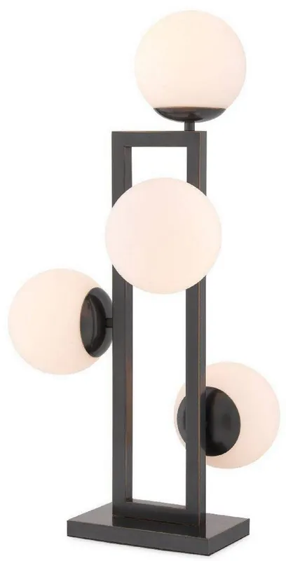 Direkt Vom Hersteller Casa Padrino lampe de table de luxe bronze / blanc 35 x 37,5 x H. 65,5 cm - Lampe de bureau élégante avec abat-jour rond en verre - Luminaires de Luxe