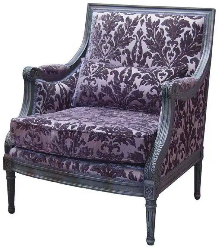 Angebot Casa Padrino fauteuil baroque de luxe violet / gris 70 x 65 x H. 90 cm - Fauteuil de salon fait main avec motif élégant et coussin décoratif - Meubles baroques nobles