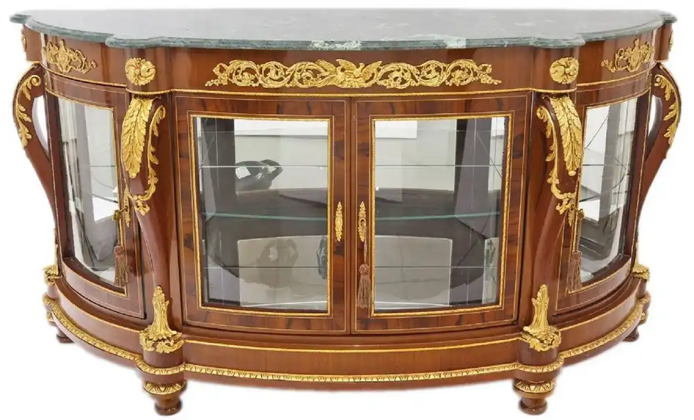 Casa Padrino buffet baroque en bois massif avec 4 portes vitrées et plateau en marbre marron / or / vert 175 x 50 x H. 95 cm - Vitrine - Armoire - Magnifique mobilier baroque Aktuell