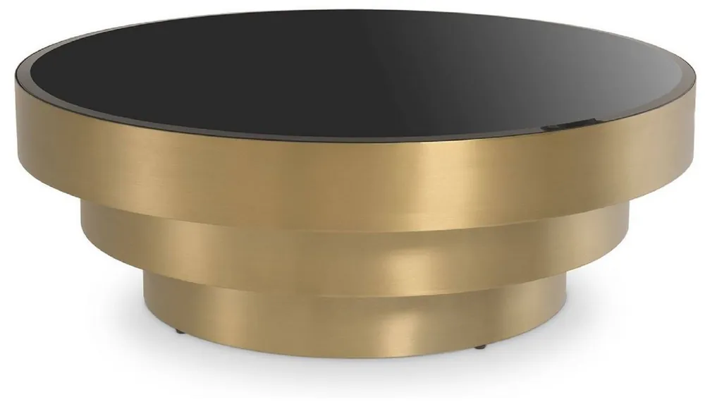 Casa Padrino table basse de luxe laiton / noir Ø 100 x H. 36 cm - Table de salon ronde moderne en acier inoxydable avec plateau en verre - Meubles de salon - Meubles de Luxe Nur Für Kurze Zeit