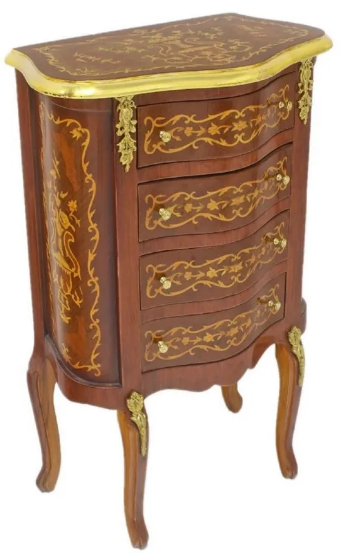Casa Padrino commode baroque marron foncé / or 50 x 30 x H. 80 cm - Commode fait main en bois massif de style ancien avec 4 tiroirs - Mobilier Baroque Preis Gesenkt